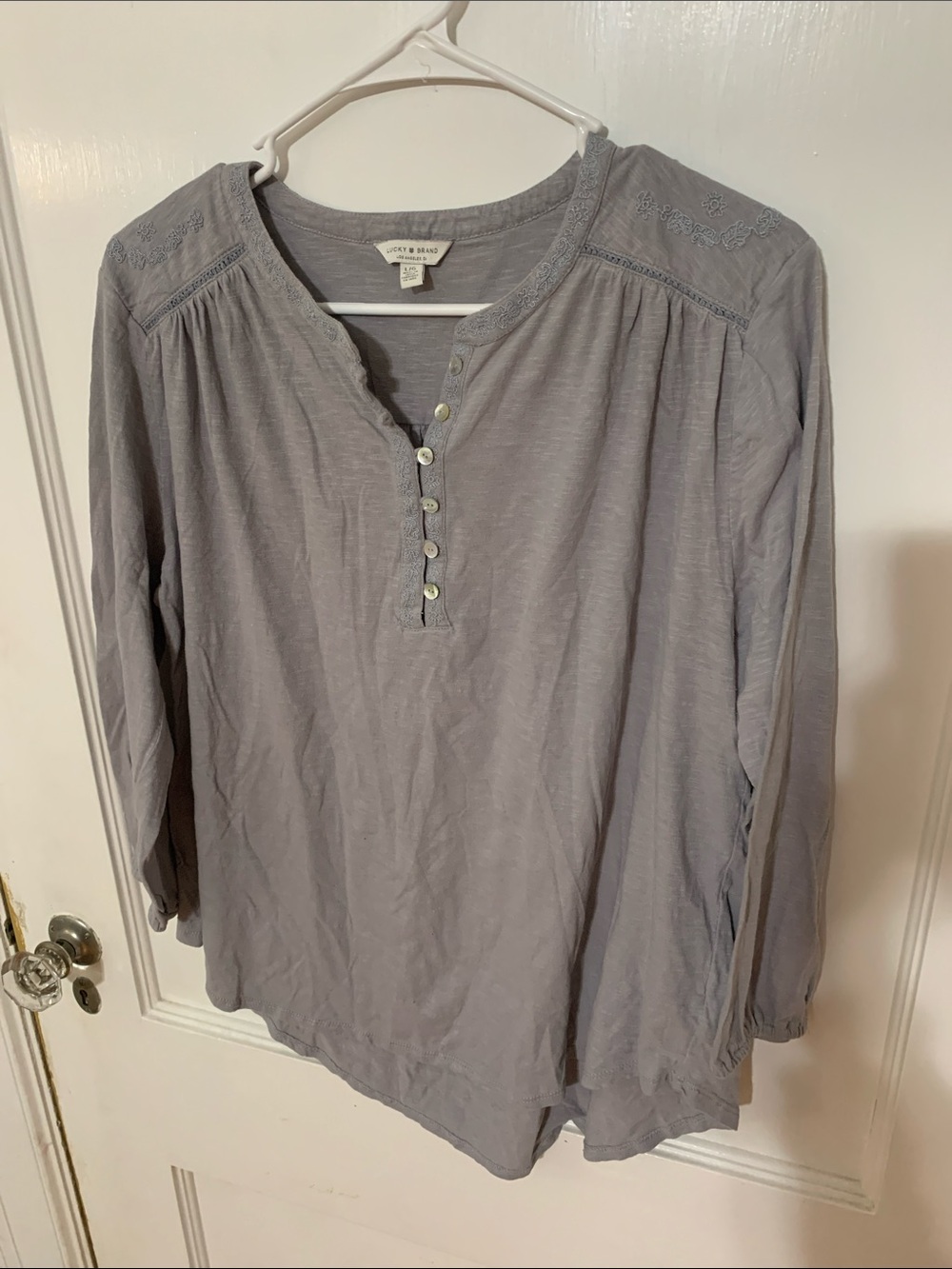 Lucky Brand Light Gray Long-Sleeve Henley Top